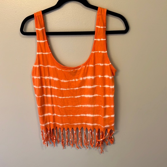 ORange and white striped tank top with fringe size XL - Picture 1 of 2